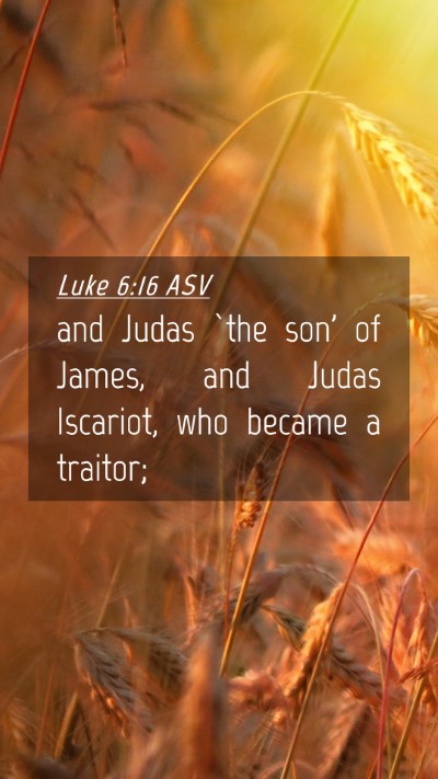 Picture 04 - Luke 6:16 ASV Mobile Phone Wallpaper - and Judas `the son' of James, and Judas Iscariot, - Mobile Bible Verse Wallpaper