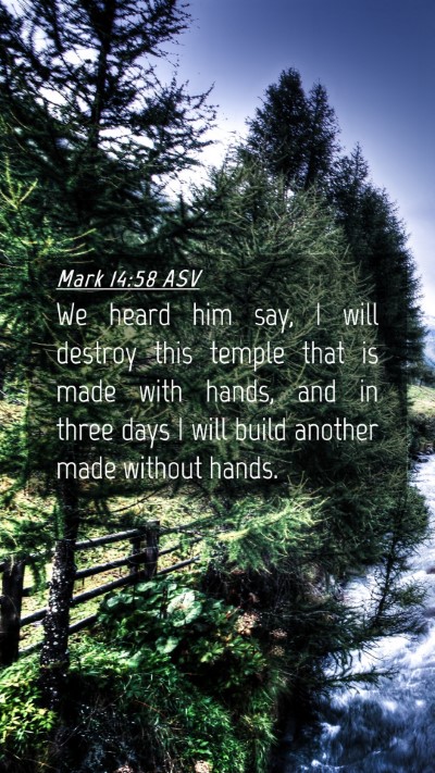 Picture 04 - Mark 14:58 ASV Mobile Phone Wallpaper - We heard him say, I will destroy this temple that - Mobile Bible Verse Wallpaper