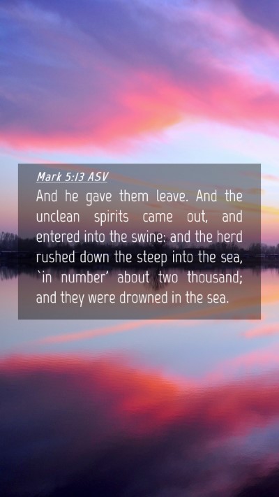 Picture 04 - Mark 5:13 ASV Mobile Phone Wallpaper - And he gave them leave. And the unclean spirits - Mobile Bible Verse Wallpaper