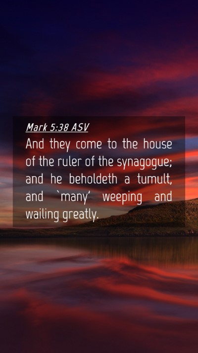 Picture 04 - Mark 5:38 ASV Mobile Phone Wallpaper - And they come to the house of the ruler of the - Mobile Bible Verse Wallpaper