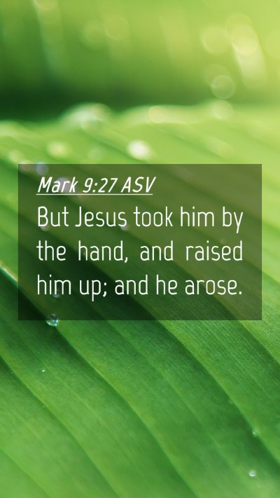 Picture 04 - Mark 9:27 ASV Mobile Phone Wallpaper - But Jesus took him by the hand, and raised him - Mobile Bible Verse Wallpaper