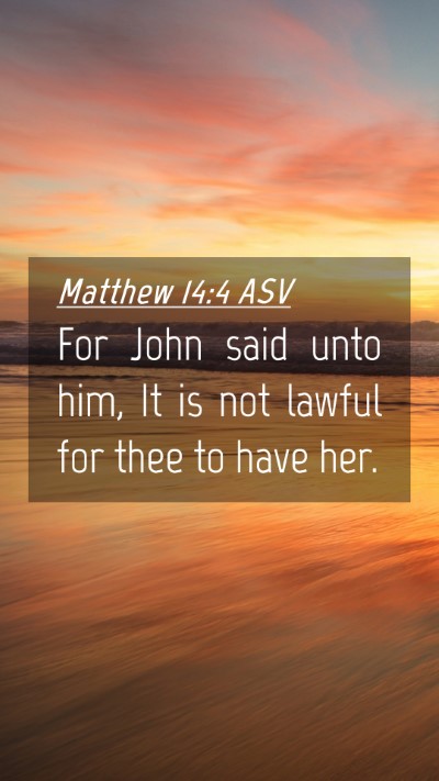 Picture 04 - Matthew 14:4 ASV Mobile Phone Wallpaper - For John said unto him, It is not lawful for thee - Mobile Bible Verse Wallpaper