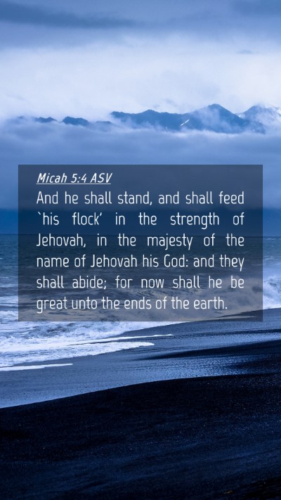 Picture 04 - Micah 5:4 ASV Mobile Phone Wallpaper - And he shall stand, and shall feed `his flock' in - Mobile Bible Verse Wallpaper