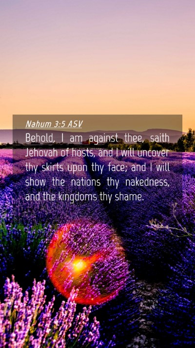Picture 04 - Nahum 3:5 ASV Mobile Phone Wallpaper - Behold, I am against thee, saith Jehovah of - Mobile Bible Verse Wallpaper