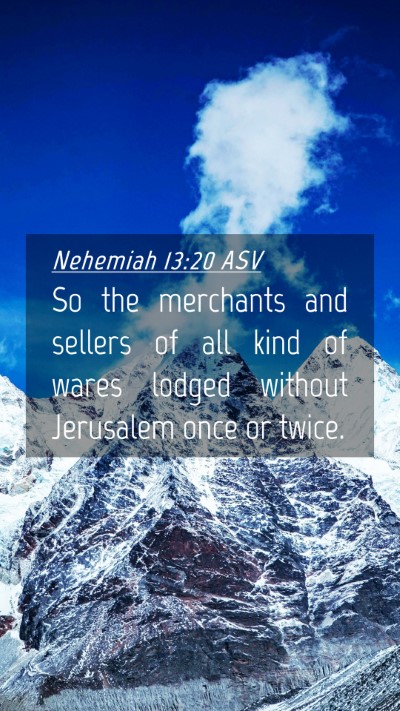 Picture 04 - Nehemiah 13:20 ASV Mobile Phone Wallpaper - So the merchants and sellers of all kind of wares - Mobile Bible Verse Wallpaper