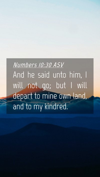 Picture 04 - Numbers 10:30 ASV Mobile Phone Wallpaper - And he said unto him, I will not go; but I will - Mobile Bible Verse Wallpaper