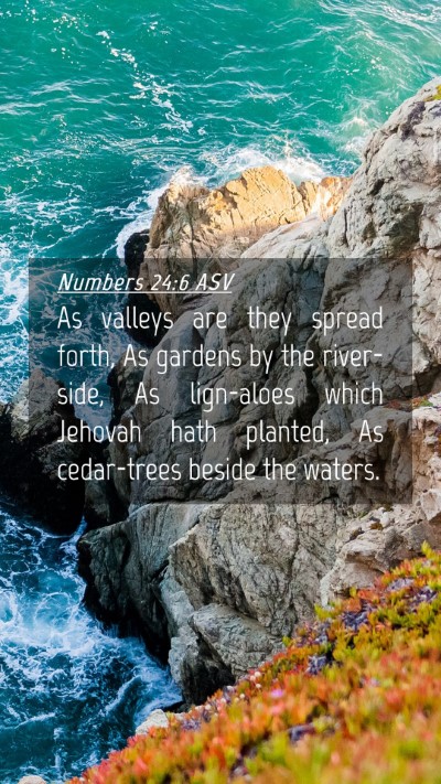 Picture 04 - Numbers 24:6 ASV Mobile Phone Wallpaper - As valleys are they spread forth, As gardens by - Mobile Bible Verse Wallpaper