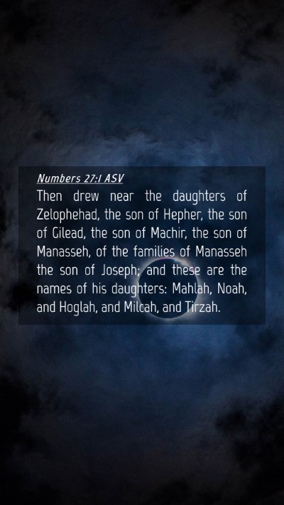 Picture 04 - Numbers 27:1 ASV Mobile Phone Wallpaper - Then drew near the daughters of Zelophehad, the - Mobile Bible Verse Wallpaper