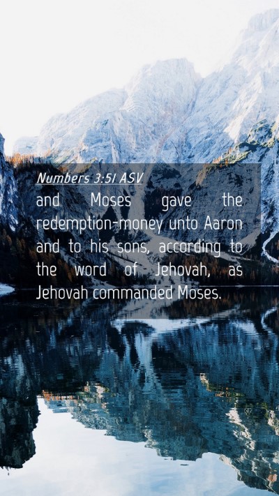 Picture 04 - Numbers 3:51 ASV Mobile Phone Wallpaper - and Moses gave the redemption-money unto Aaron - Mobile Bible Verse Wallpaper