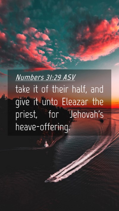 Picture 04 - Numbers 31:29 ASV Mobile Phone Wallpaper - take it of their half, and give it unto Eleazar - Mobile Bible Verse Wallpaper