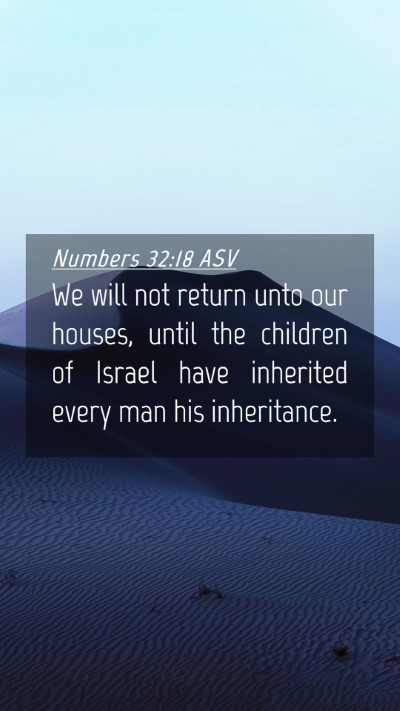 Picture 04 - Numbers 32:18 ASV Mobile Phone Wallpaper - We will not return unto our houses, until the - Mobile Bible Verse Wallpaper