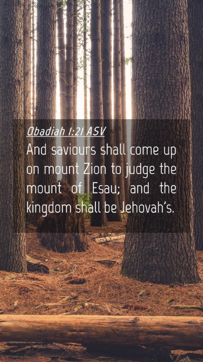 Picture 04 - Obadiah 1:21 ASV Mobile Phone Wallpaper - And saviours shall come up on mount Zion to judge - Mobile Bible Verse Wallpaper