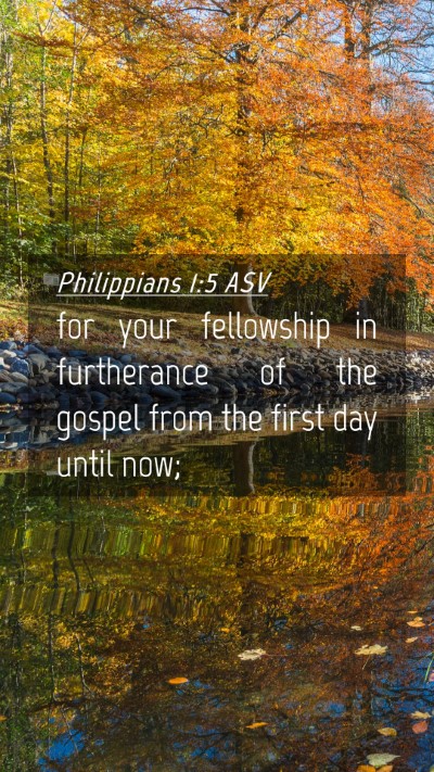Picture 04 - Philippians 1:5 ASV Mobile Phone Wallpaper - for your fellowship in furtherance of the gospel - Mobile Bible Verse Wallpaper