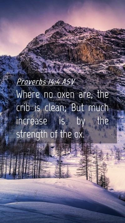Picture 04 - Proverbs 14:4 ASV Mobile Phone Wallpaper - Where no oxen are, the crib is clean; But much - Mobile Bible Verse Wallpaper