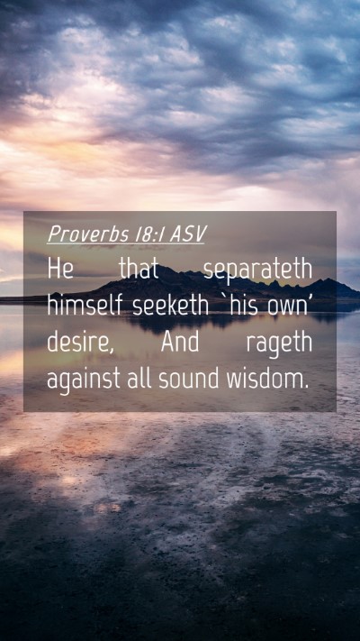 Picture 04 - Proverbs 18:1 ASV Mobile Phone Wallpaper - He that separateth himself seeketh `his own' - Mobile Bible Verse Wallpaper
