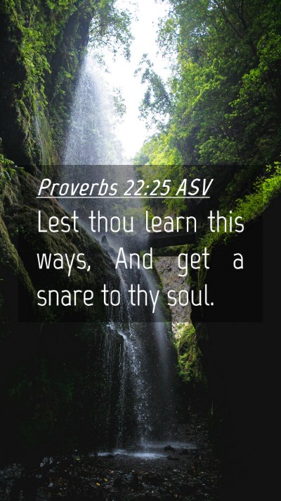Picture 04 - Proverbs 22:25 ASV Mobile Phone Wallpaper - Lest thou learn this ways, And get a snare to thy - Mobile Bible Verse Wallpaper