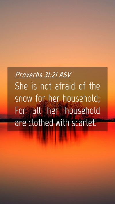 Picture 04 - Proverbs 31:21 ASV Mobile Phone Wallpaper - She is not afraid of the snow for her household; - Mobile Bible Verse Wallpaper