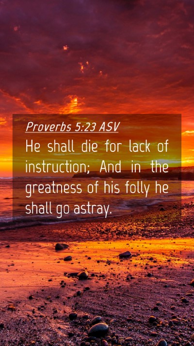 Picture 04 - Proverbs 5:23 ASV Mobile Phone Wallpaper - He shall die for lack of instruction; And in the - Mobile Bible Verse Wallpaper