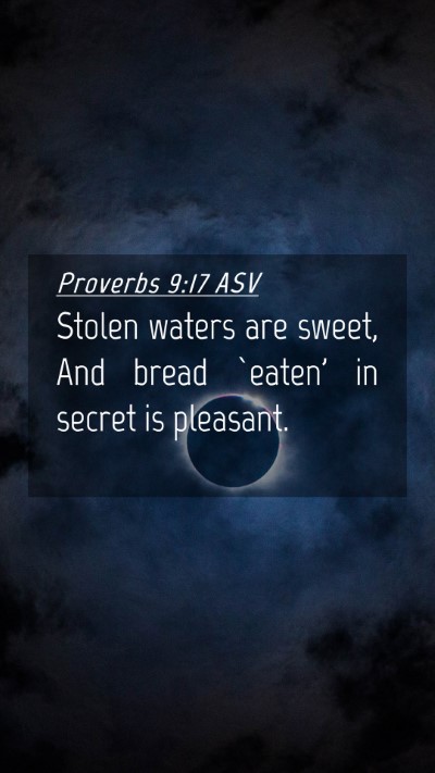 Picture 04 - Proverbs 9:17 ASV Mobile Phone Wallpaper - Stolen waters are sweet, And bread `eaten' in - Mobile Bible Verse Wallpaper