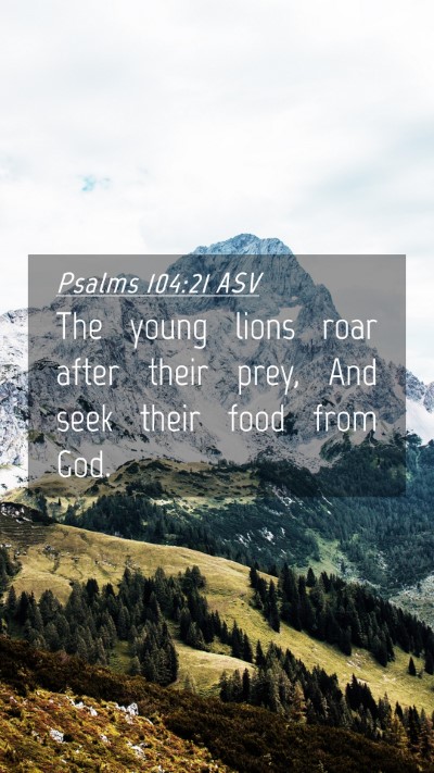 Picture 04 - Psalms 104:21 ASV Mobile Phone Wallpaper - The young lions roar after their prey, And seek - Mobile Bible Verse Wallpaper