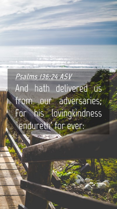 Picture 04 - Psalms 136:24 ASV Mobile Phone Wallpaper - And hath delivered us from our adversaries; For - Mobile Bible Verse Wallpaper