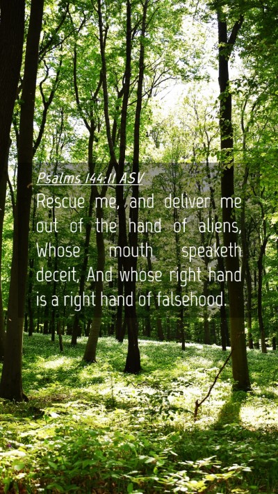 Picture 04 - Psalms 144:11 ASV Mobile Phone Wallpaper - Rescue me, and deliver me out of the hand of - Mobile Bible Verse Wallpaper
