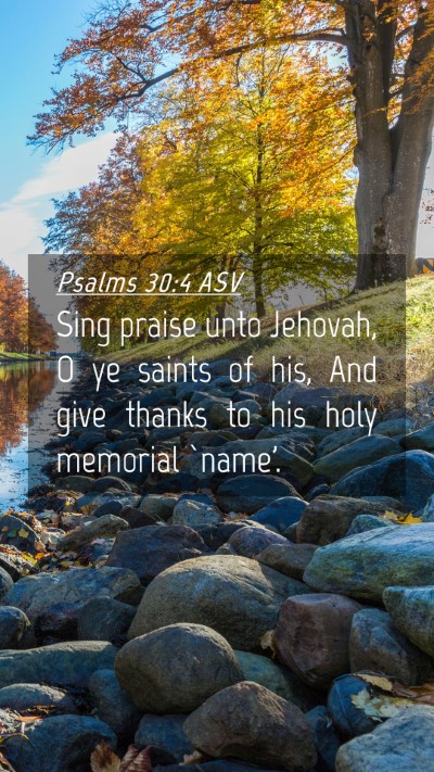 Picture 04 - Psalms 30:4 ASV Mobile Phone Wallpaper - Sing praise unto Jehovah, O ye saints of his, And - Mobile Bible Verse Wallpaper