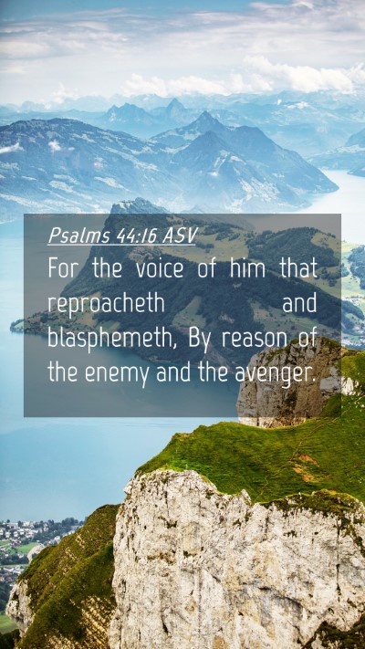 Picture 04 - Psalms 44:16 ASV Mobile Phone Wallpaper - For the voice of him that reproacheth and - Mobile Bible Verse Wallpaper