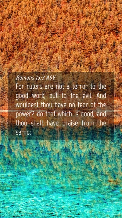 Picture 04 - Romans 13:3 ASV Mobile Phone Wallpaper - For rulers are not a terror to the good work, but - Mobile Bible Verse Wallpaper