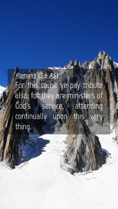 Picture 04 - Romans 13:6 ASV Mobile Phone Wallpaper - For this cause ye pay tribute also; for they are - Mobile Bible Verse Wallpaper