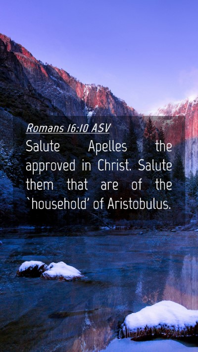 Picture 04 - Romans 16:10 ASV Mobile Phone Wallpaper - Salute Apelles the approved in Christ. Salute - Mobile Bible Verse Wallpaper