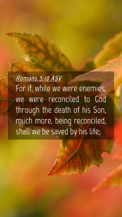 Picture 04 - Romans 5:10 ASV Mobile Phone Wallpaper - For if, while we were enemies, we were reconciled - Mobile Bible Verse Wallpaper