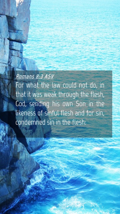 Picture 04 - Romans 8:3 ASV Mobile Phone Wallpaper - For what the law could not do, in that it was - Mobile Bible Verse Wallpaper