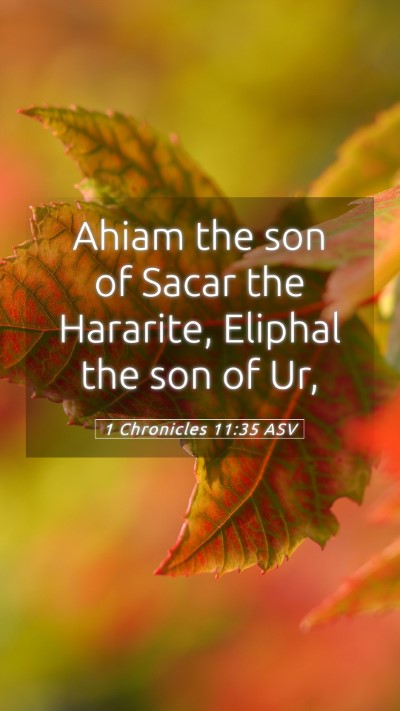 Picture 05 - 1 Chronicles 11:35 ASV Mobile Phone Wallpaper - Ahiam the son of Sacar the Hararite, Eliphal the - Mobile Bible Verse Wallpaper