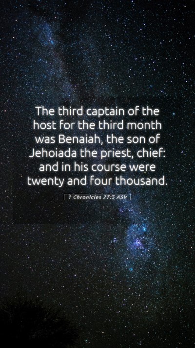 Picture 05 - 1 Chronicles 27:5 ASV Mobile Phone Wallpaper - The third captain of the host for the third month - Mobile Bible Verse Wallpaper