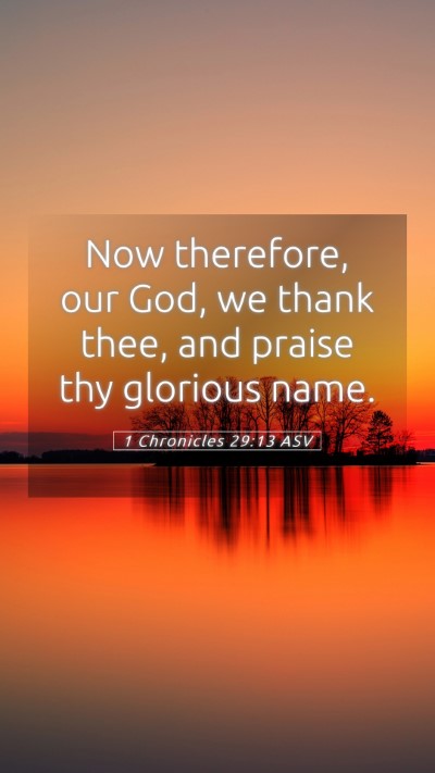 Picture 05 - 1 Chronicles 29:13 ASV Mobile Phone Wallpaper - Now therefore, our God, we thank thee, and praise - Mobile Bible Verse Wallpaper