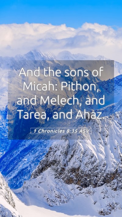 Picture 05 - 1 Chronicles 8:35 ASV Mobile Phone Wallpaper - And the sons of Micah: Pithon, and Melech, and - Mobile Bible Verse Wallpaper