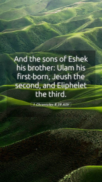 Picture 05 - 1 Chronicles 8:39 ASV Mobile Phone Wallpaper - And the sons of Eshek his brother: Ulam his - Mobile Bible Verse Wallpaper