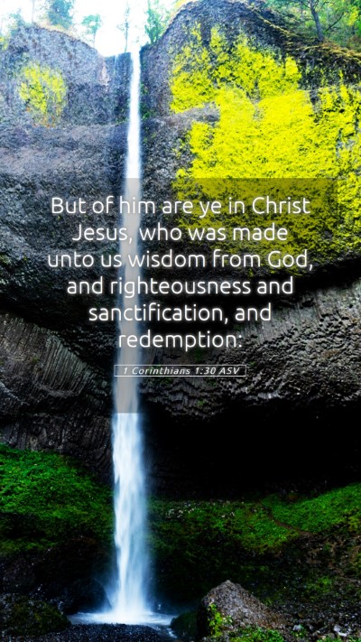Picture 05 - 1 Corinthians 1:30 ASV Mobile Phone Wallpaper - But of him are ye in Christ Jesus, who was made - Mobile Bible Verse Wallpaper