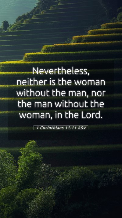Picture 05 - 1 Corinthians 11:11 ASV Mobile Phone Wallpaper - Nevertheless, neither is the woman without the - Mobile Bible Verse Wallpaper