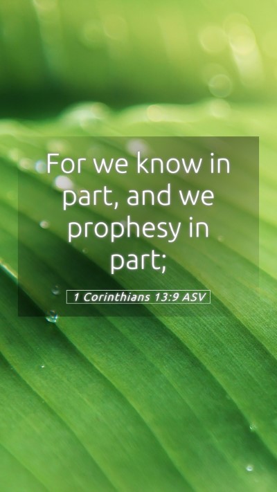 Picture 05 - 1 Corinthians 13:9 ASV Mobile Phone Wallpaper - For we know in part, and we prophesy in - Mobile Bible Verse Wallpaper