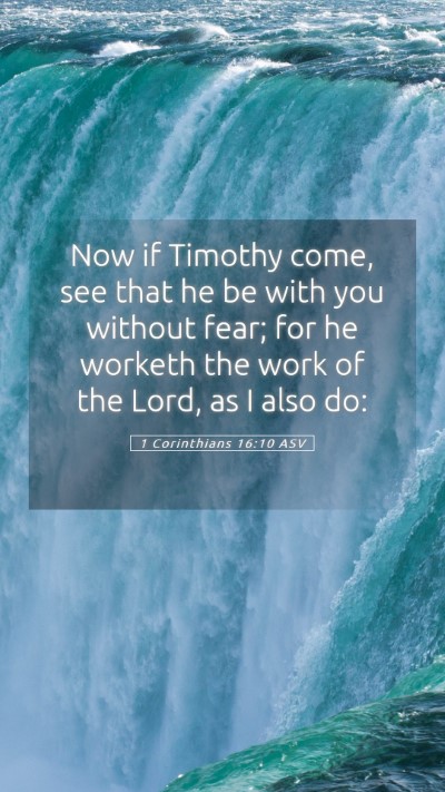 Picture 05 - 1 Corinthians 16:10 ASV Mobile Phone Wallpaper - Now if Timothy come, see that he be with you - Mobile Bible Verse Wallpaper