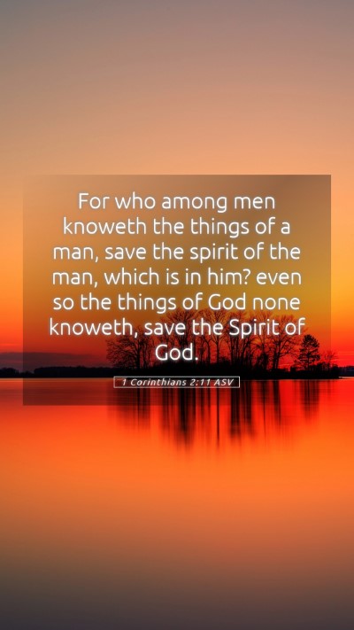 Picture 05 - 1 Corinthians 2:11 ASV Mobile Phone Wallpaper - For who among men knoweth the things of a man, - Mobile Bible Verse Wallpaper