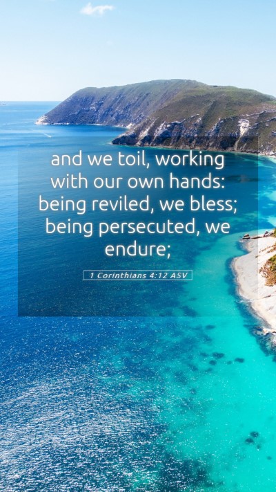 Picture 05 - 1 Corinthians 4:12 ASV Mobile Phone Wallpaper - and we toil, working with our own hands: being - Mobile Bible Verse Wallpaper