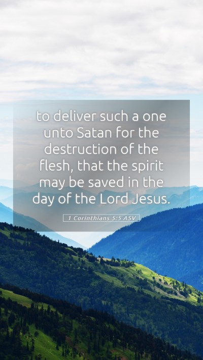 Picture 05 - 1 Corinthians 5:5 ASV Mobile Phone Wallpaper - to deliver such a one unto Satan for the - Mobile Bible Verse Wallpaper