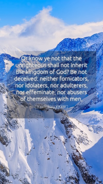 Picture 05 - 1 Corinthians 6:9 ASV Mobile Phone Wallpaper - Or know ye not that the unrighteous shall not - Mobile Bible Verse Wallpaper