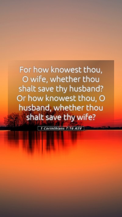 Picture 05 - 1 Corinthians 7:16 ASV Mobile Phone Wallpaper - For how knowest thou, O wife, whether thou shalt - Mobile Bible Verse Wallpaper