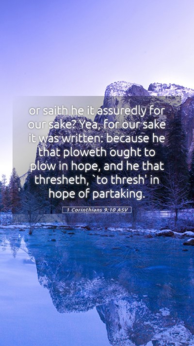 Picture 05 - 1 Corinthians 9:10 ASV Mobile Phone Wallpaper - or saith he it assuredly for our sake? Yea, for - Mobile Bible Verse Wallpaper