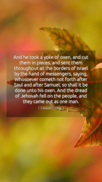 Picture 05 - 1 Samuel 11:7 ASV Mobile Phone Wallpaper - And he took a yoke of oxen, and cut them in - Mobile Bible Verse Wallpaper