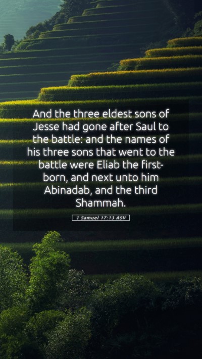 Picture 05 - 1 Samuel 17:13 ASV Mobile Phone Wallpaper - And the three eldest sons of Jesse had gone after - Mobile Bible Verse Wallpaper
